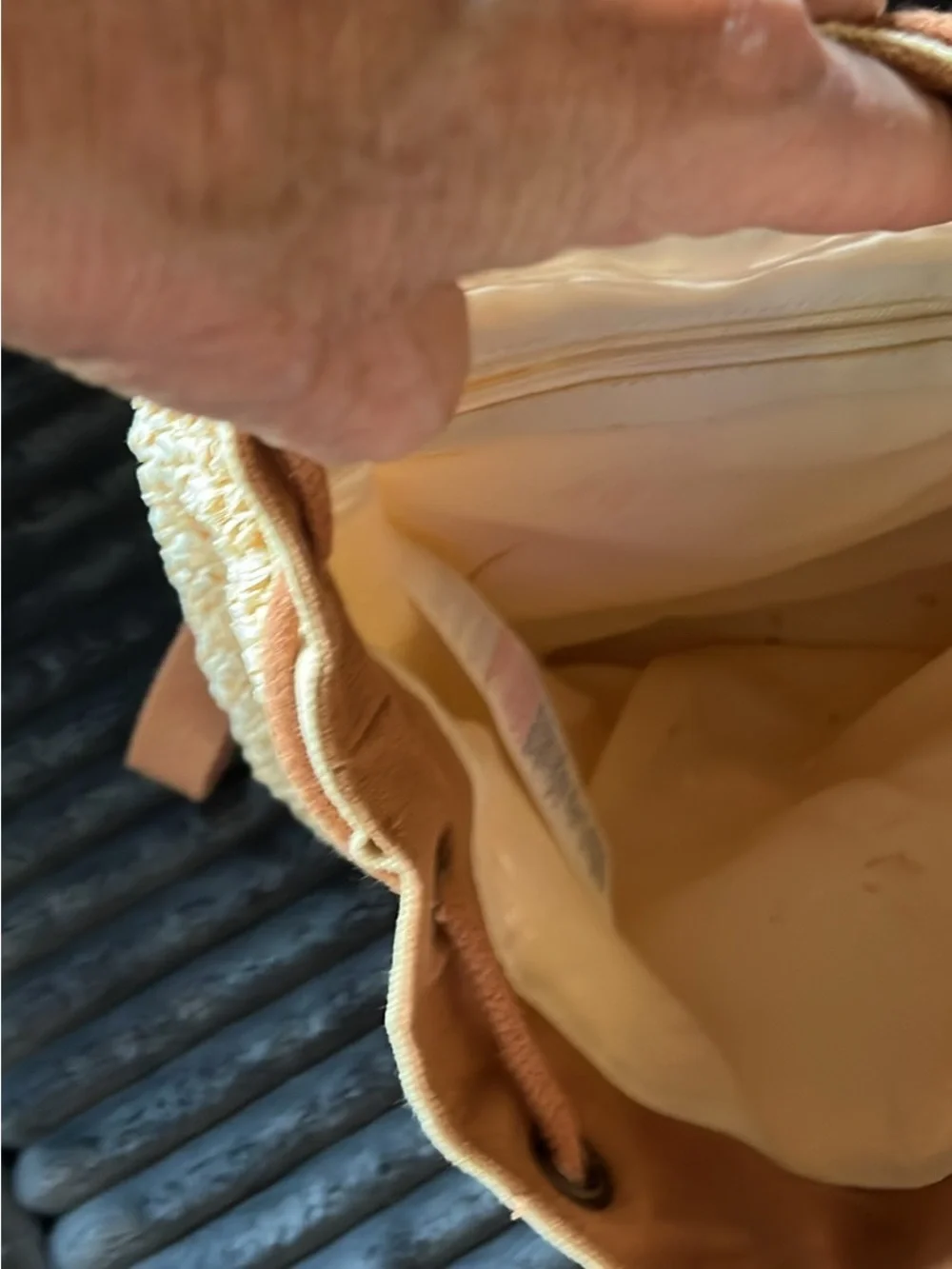 Natural Straw Backpack with Tan Suede Flap